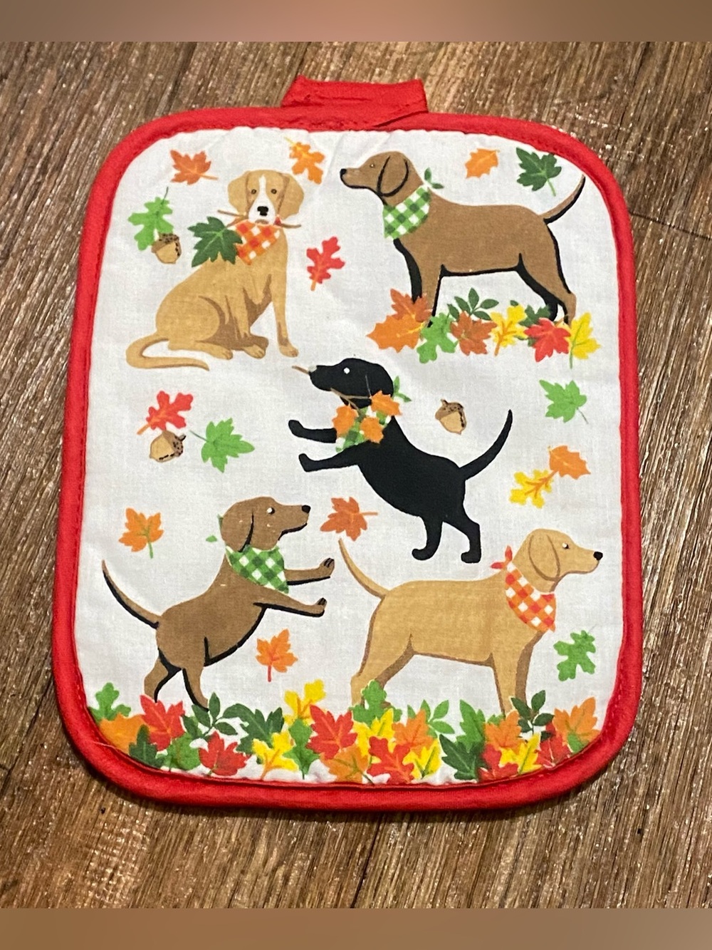 Dog Dogs Pot Holder Potholder Fall Autum Leaves 8”H x 6,5”W  Mainstream Int